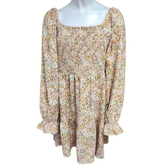 NWT Simply Southern Tan Fields Floral Long Sleeve Babydoll Dress (L) - Picture 3 of 6
